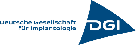 Logo der Deutschen Gesellschaft für Implantologie mit blauem Dreieck und den Buchstaben „DGI“.